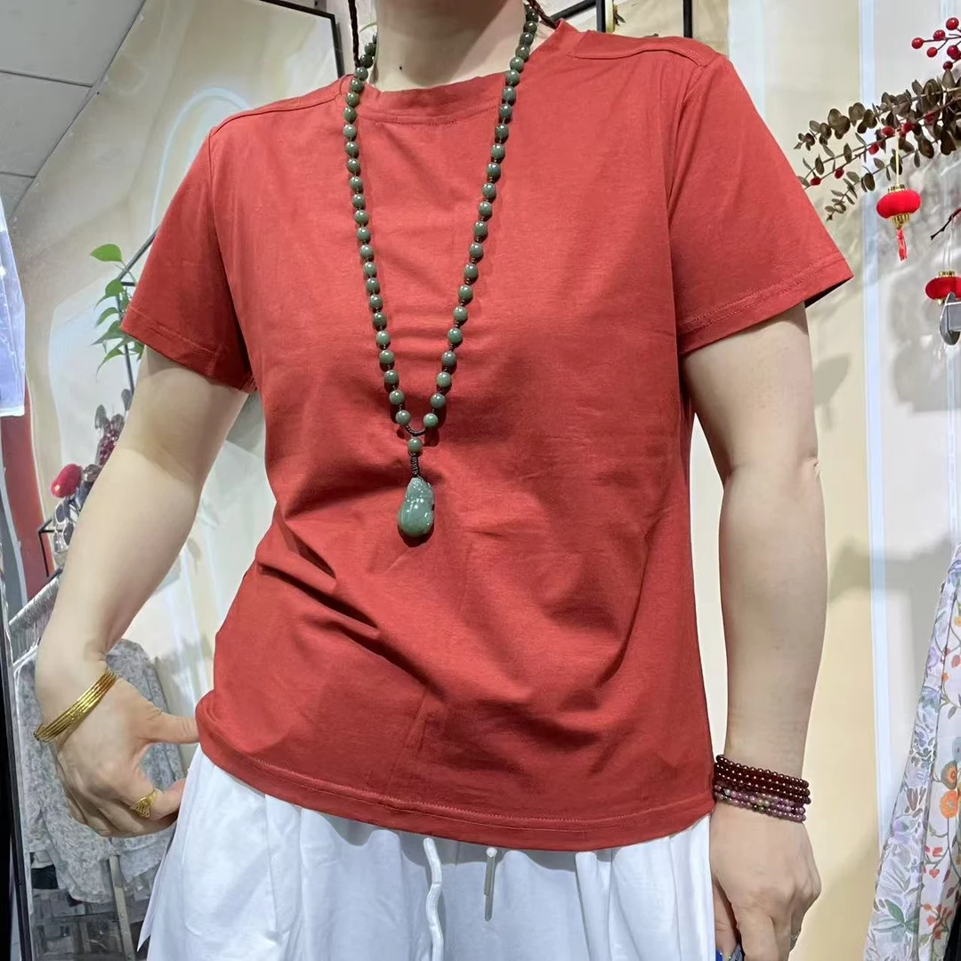 时尚站（D3）常规款显瘦夏季宽松短袖圆领纯色休闲风休闲T恤7289