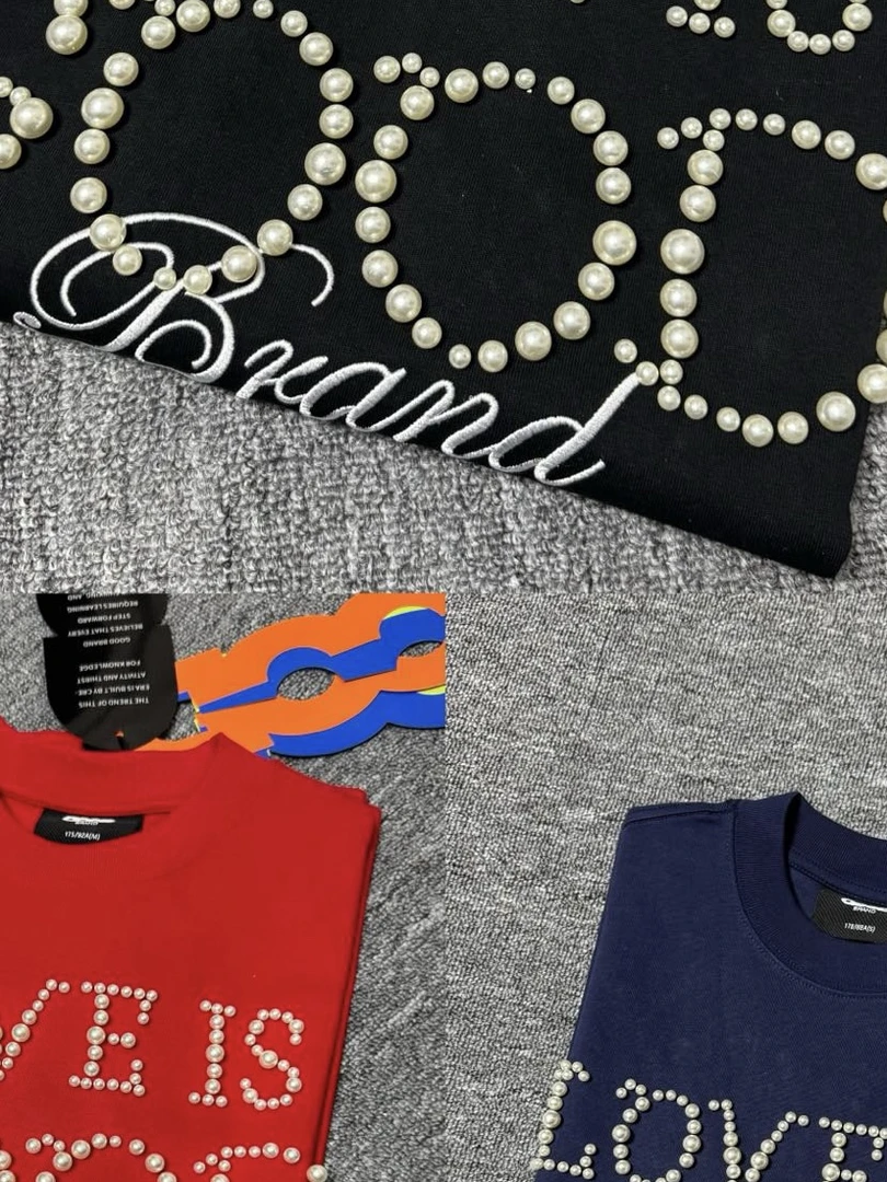 G○○d好运珍珠标语短袖T恤时尚男女同款潮t