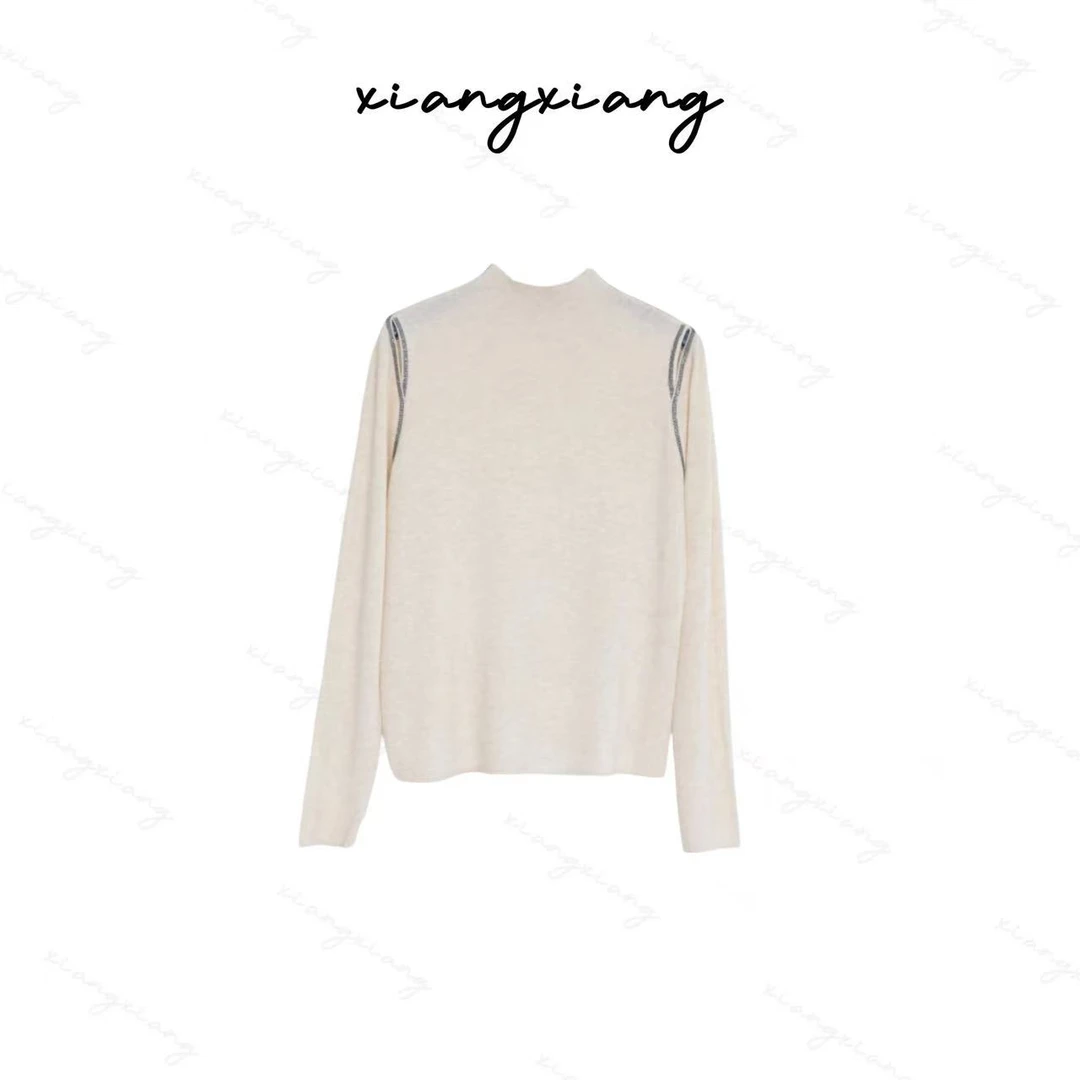 春秋冬百搭露肩烫钻女士修身针织打底衫毛衣女