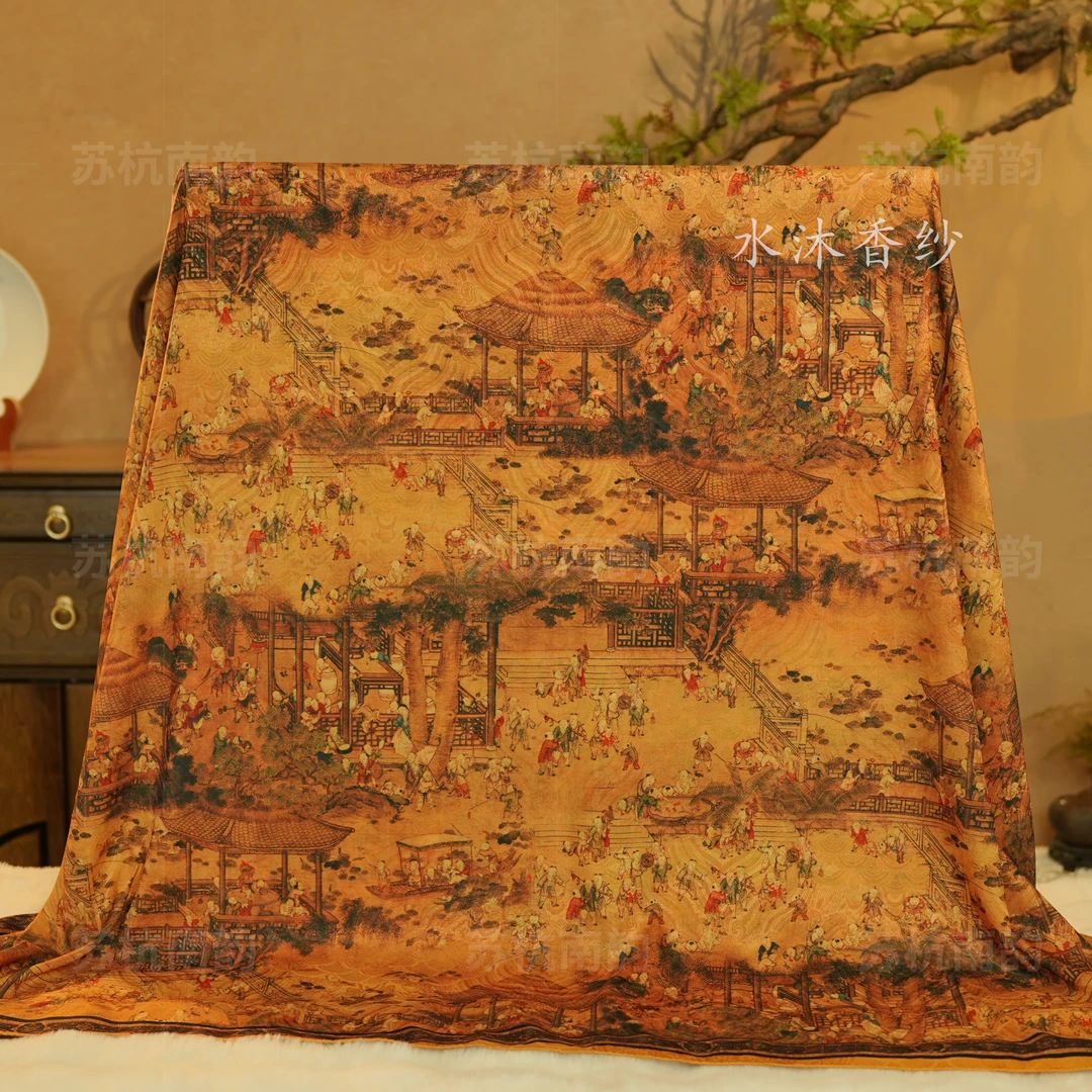 【A80-45 百子千孙图】140*140丝巾时尚女士双面日常中国风双层薄荷