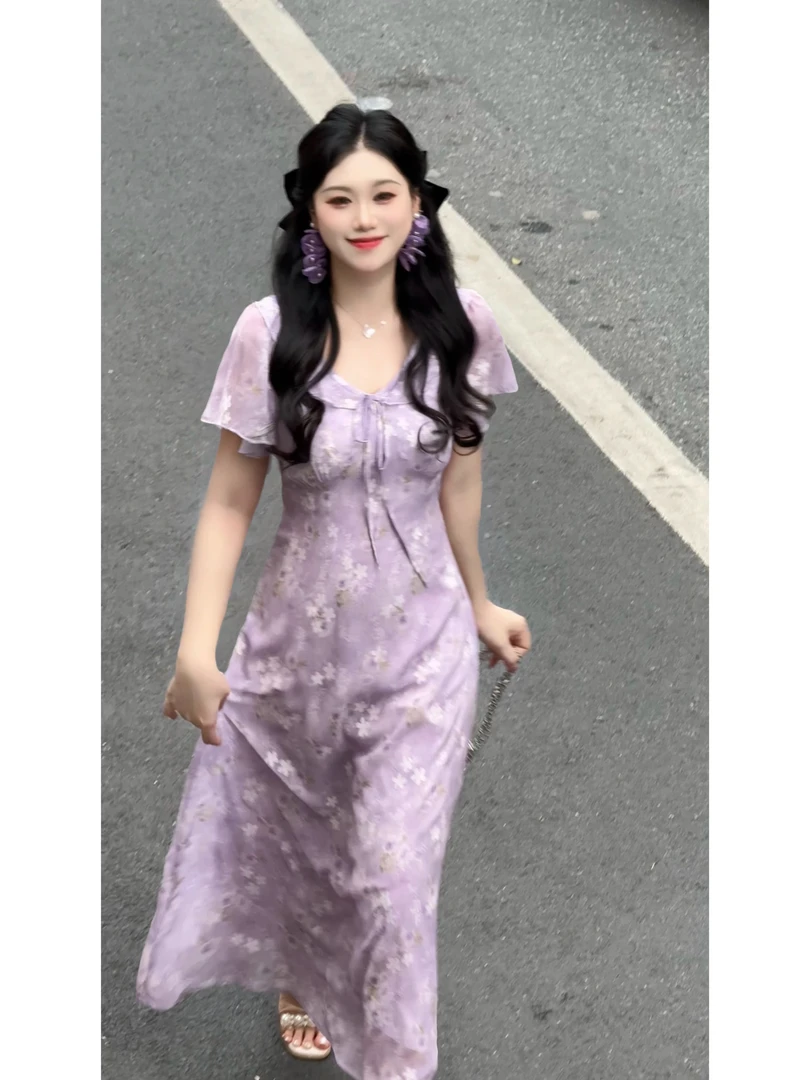 【夜莺序曲】温柔时尚法式微胖显瘦多巴胺气质长裙仙气碎花连衣裙