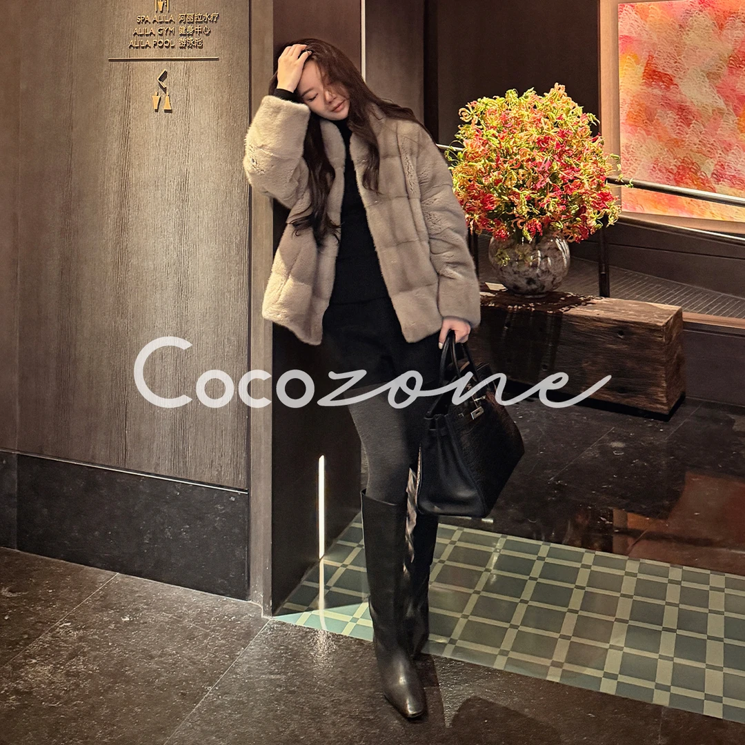 COCO ZONE 刘 一一“银蓝”芬兰皇冠天鹅绒短二横排水貂CD2A3021