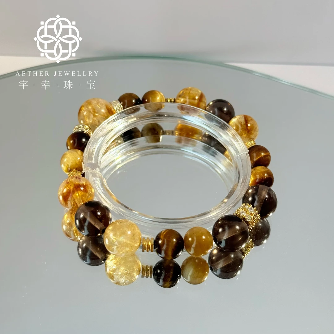 【金霸大综合】天然黄塔晶➕茶晶➕虎眼石搞钱事业招财天然水晶手串女