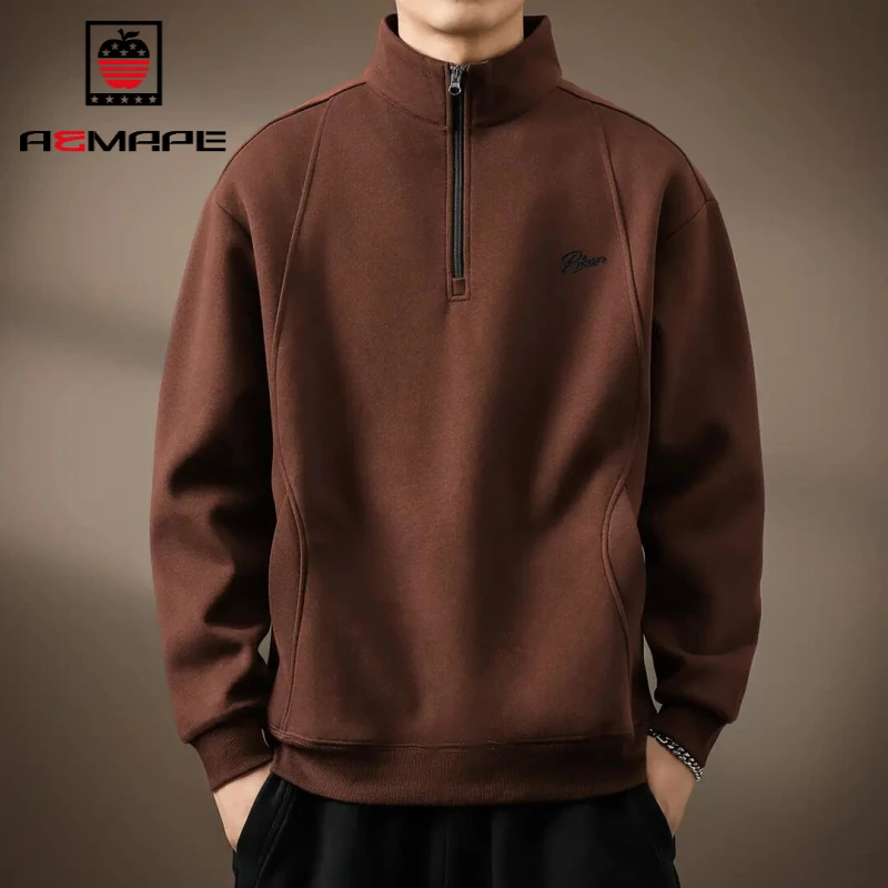 高端立领半拉链简约刺绣卫衣男秋季美式复古宽松休闲外套Polo衫男