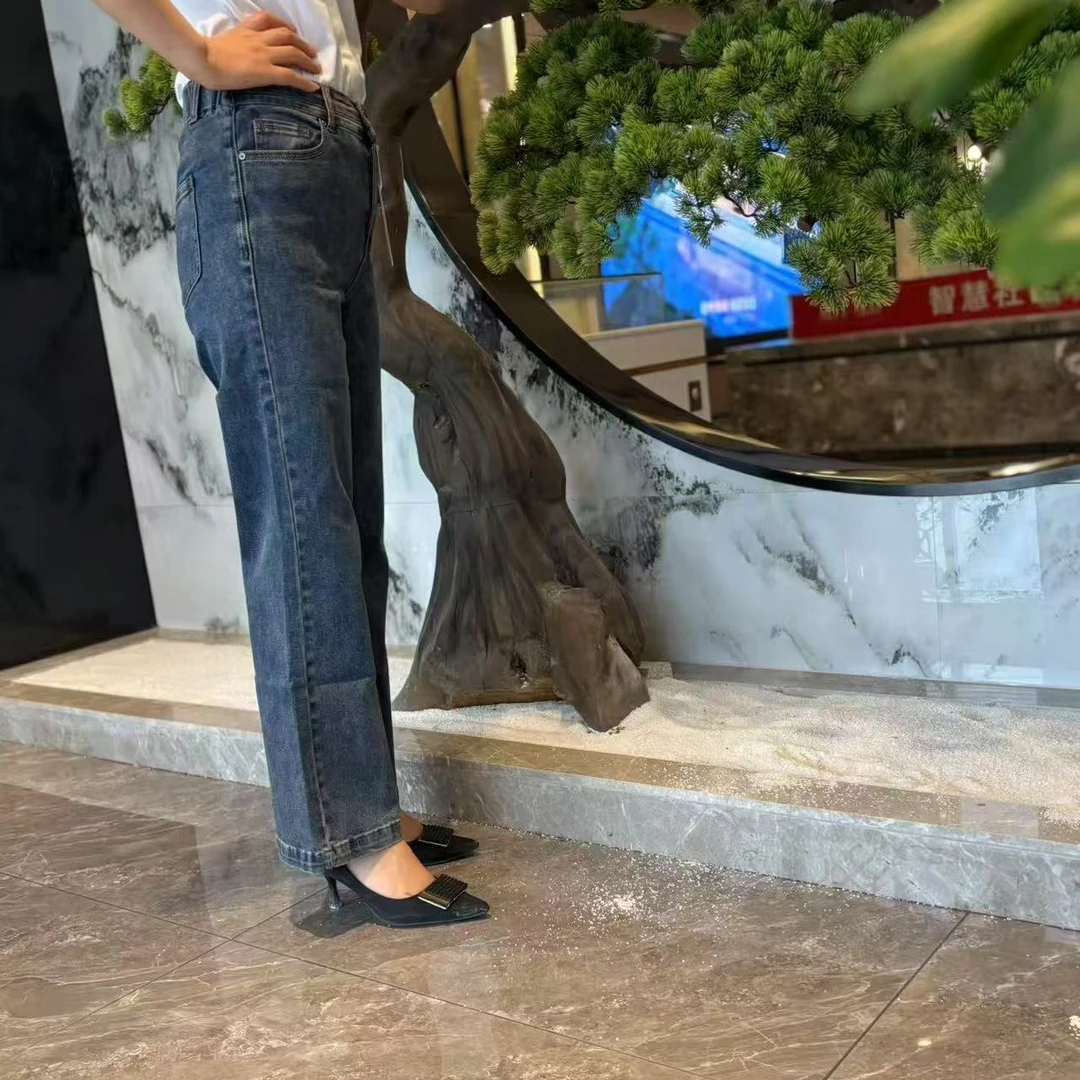 高腰直筒弹力松紧腰牛仔裤出口订单，数量多出来加裁，低价出售。