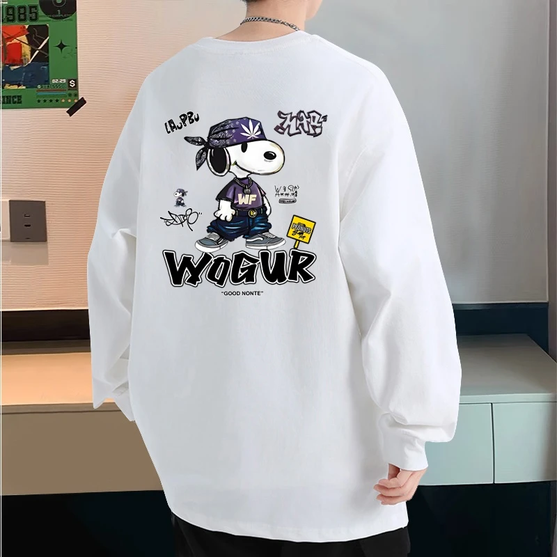 美式纯棉长袖t恤男士秋季宽松潮流圆领休闲宽松学生打底衫上衣男