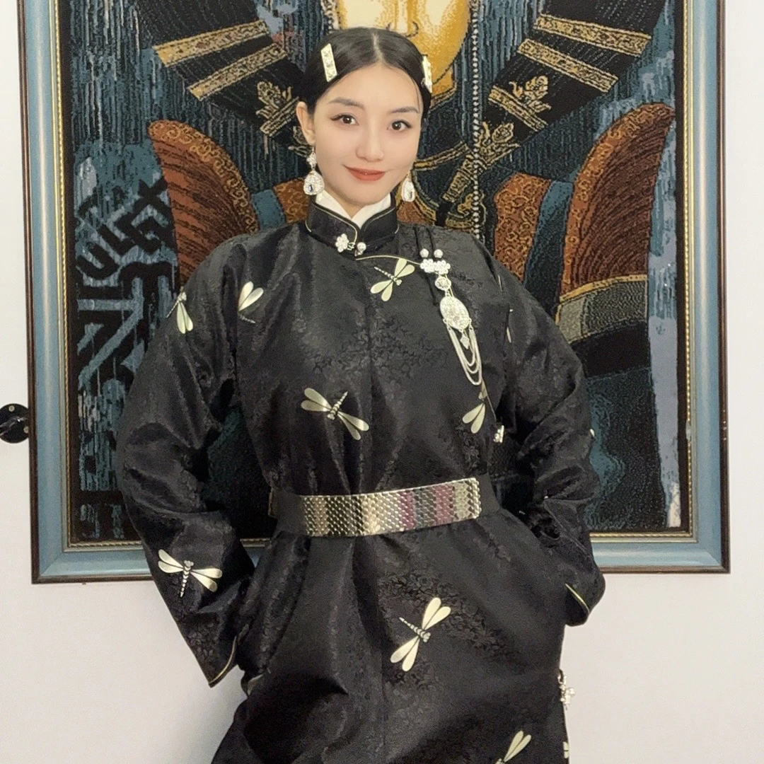 【丝棱锆】新款蜻蜓图案传统蒙古袍大气高级感加棉民族服装