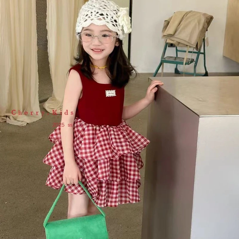 【陈思晨】1795夏季连衣裙新款儿童洋气公主裙宝宝拼接格子背心裙子