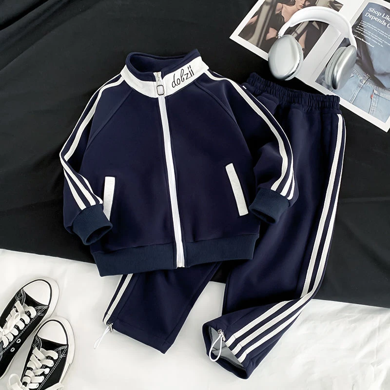 【三条杠真口袋实体品质】秋款儿童套装中大童运动两件套阔腿裤口