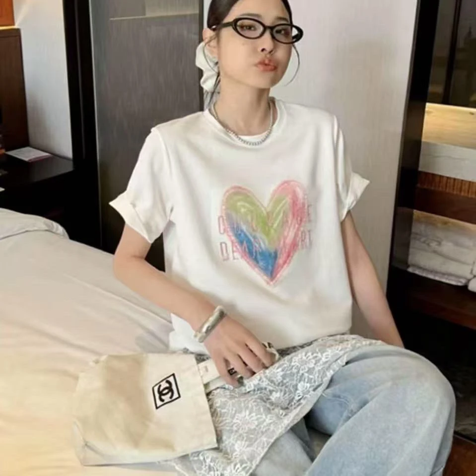 胖胖家*0381新款圆领百搭显瘦爱心半袖