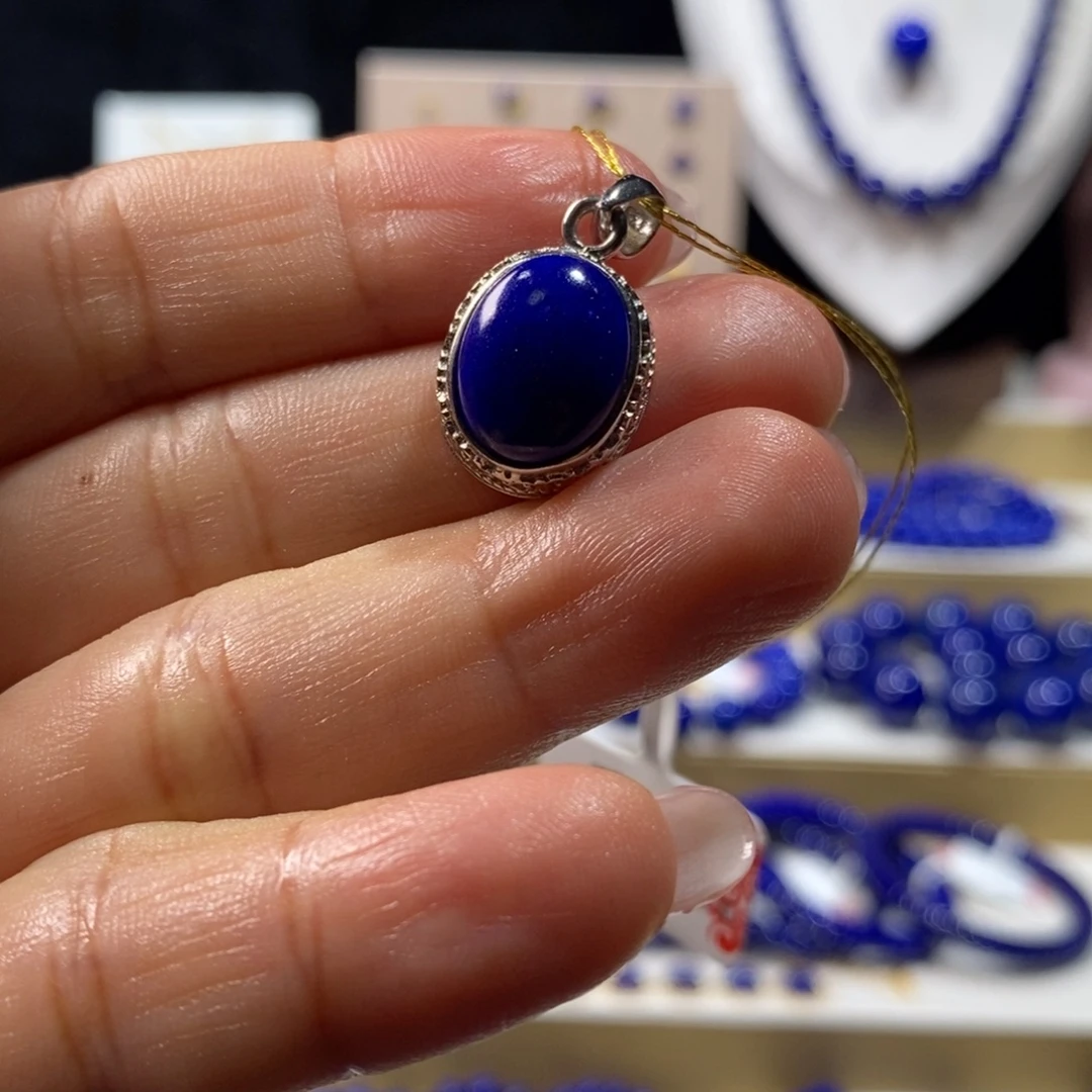 青金石银S925镶嵌手串10*13m吊坠