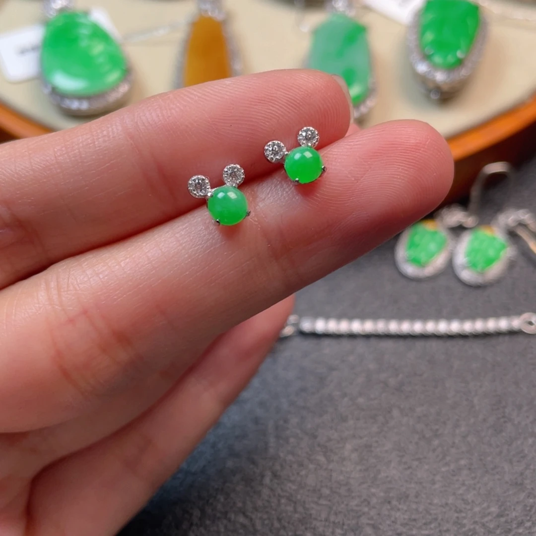 翡翠吊坠(不含链)银S925镶嵌耳钉