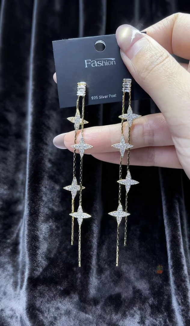 铜合金锆石耳饰 高定版星星流苏耳环气质百搭0282时尚轻奢