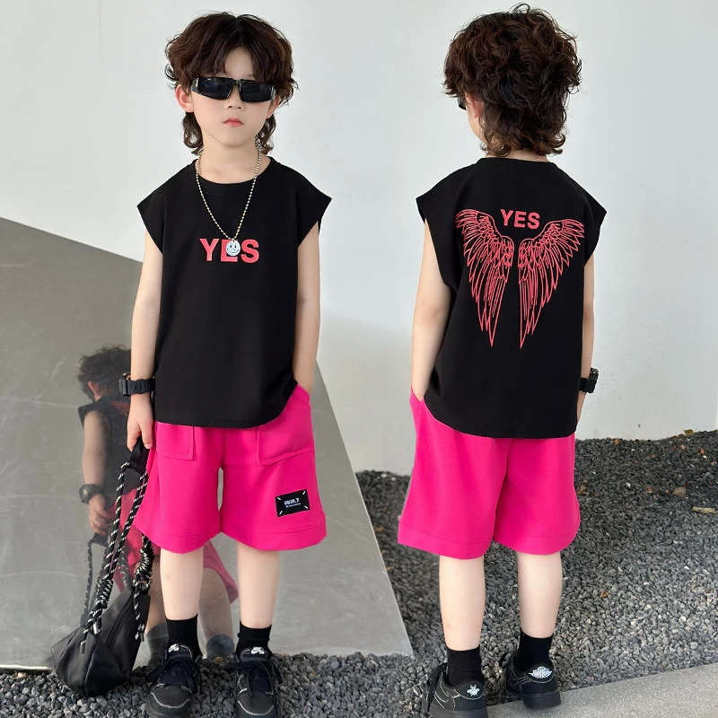 夏季男童背心套装休闲韩版男宝夏装潮酷时髦儿童无袖童装男孩衣服