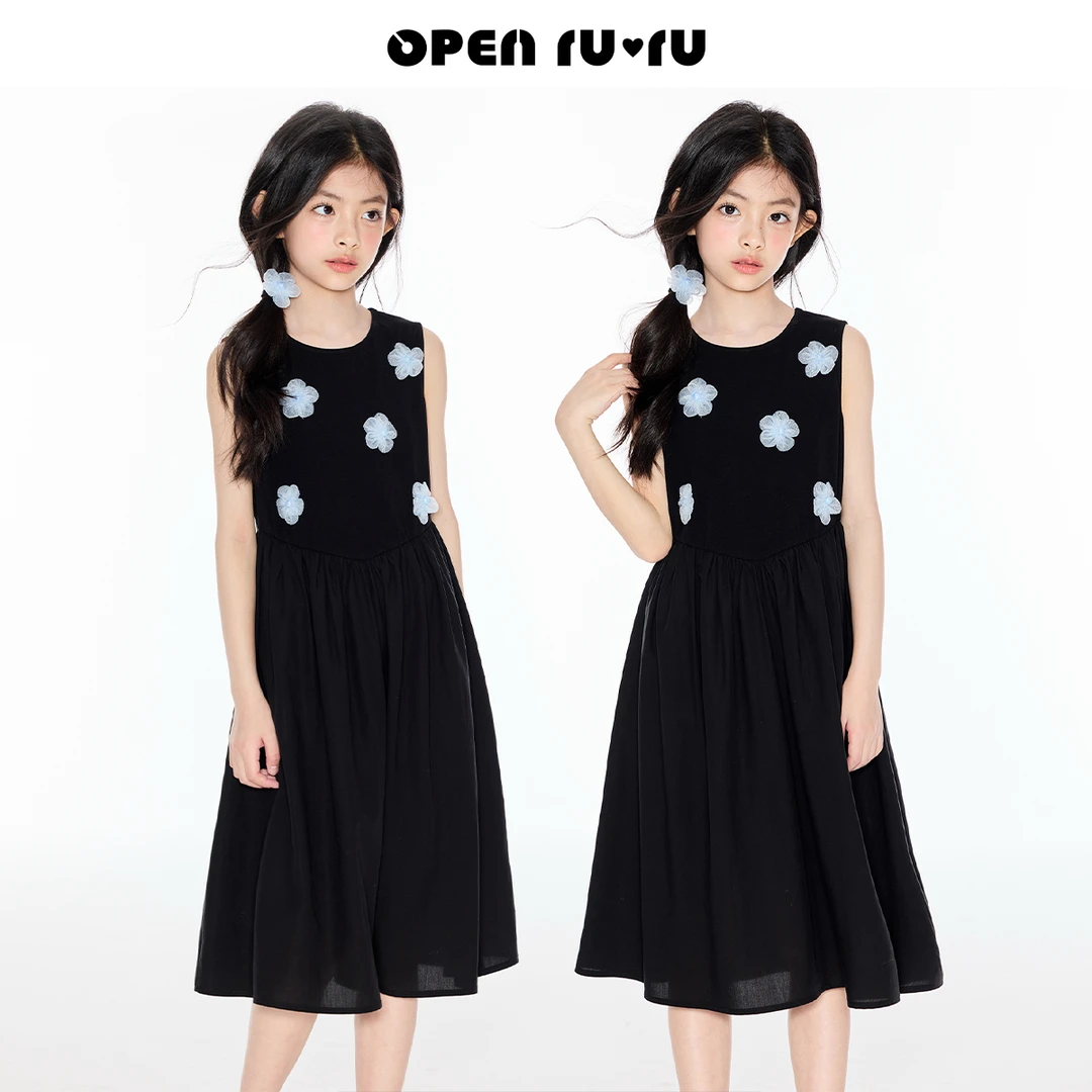 Opennunu女童立体花朵连衣裙夏季儿童芭蕾风少女感度假背心裙
