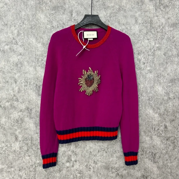 95新 GUCCI/古驰 古驰紫色圆领长袖上衣
