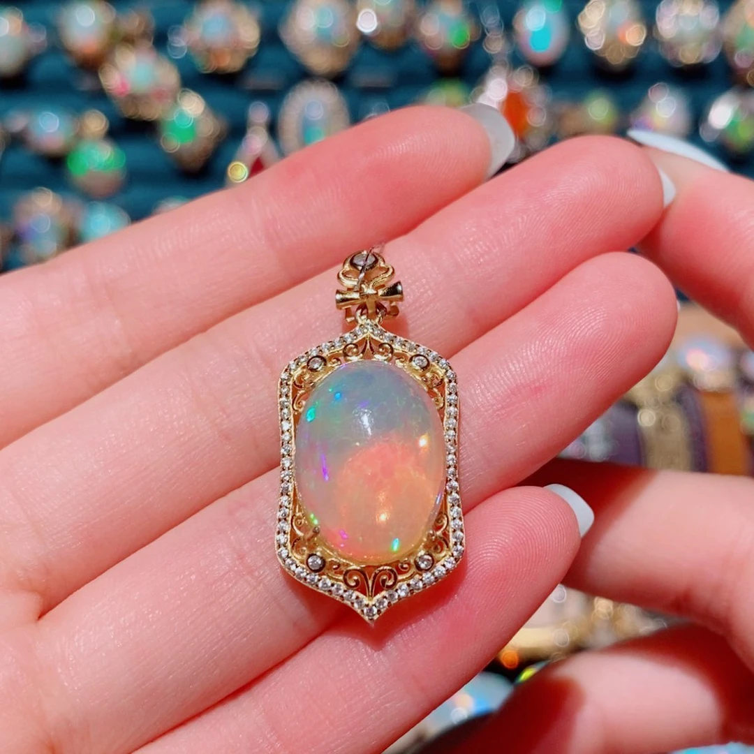 欧泊银S925镶嵌欧泊吊坠