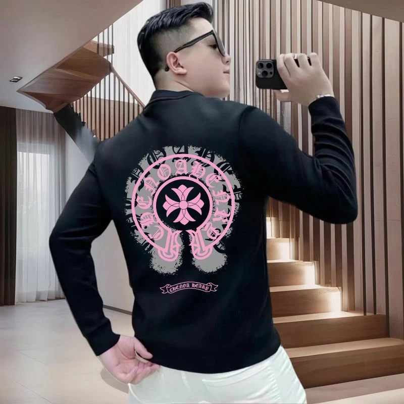 欧洲站潮牌高端马蹄印花圆领卫衣男秋冬季青年帅气百搭长袖上衣男