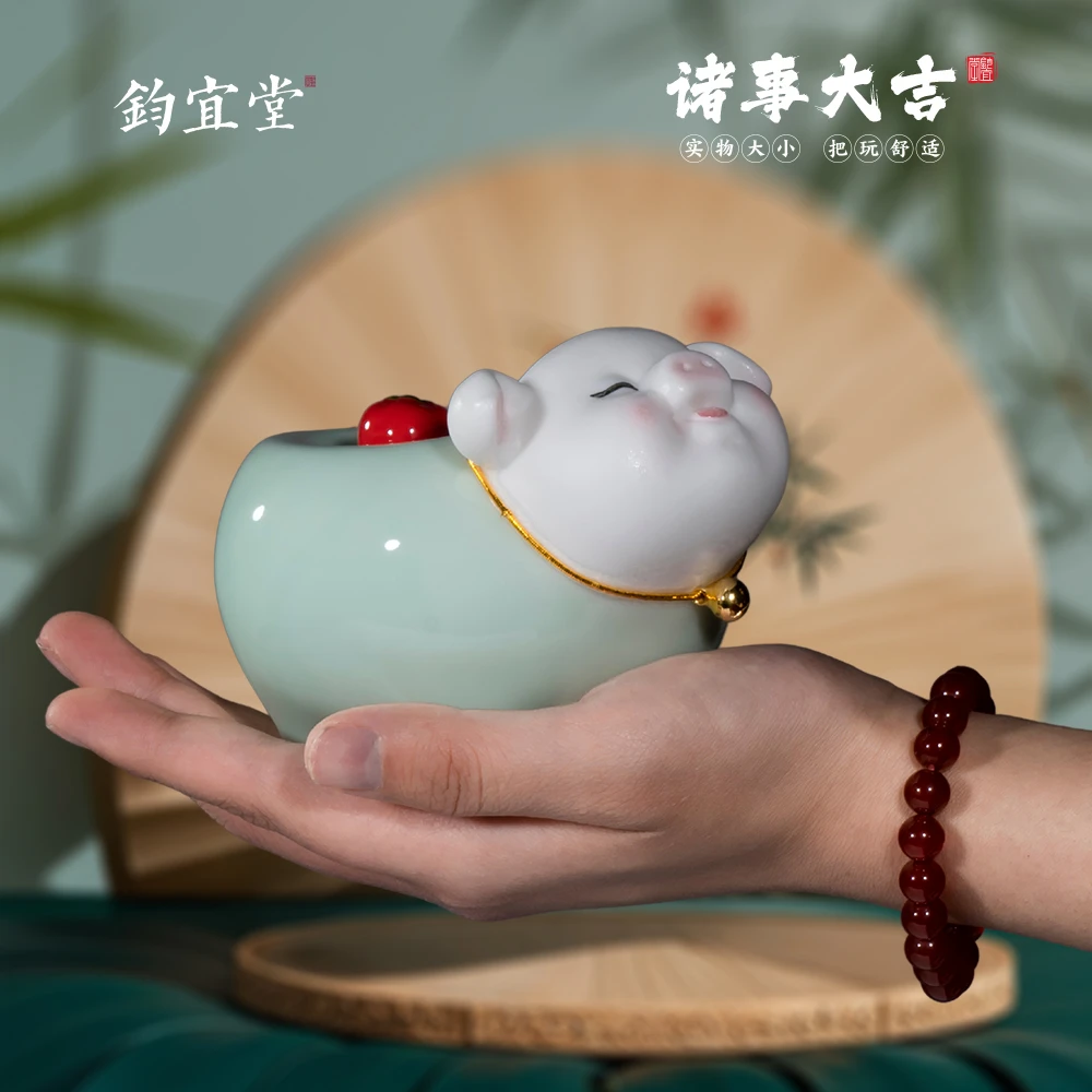 钧宜堂陶瓷可爱猪招财摆件卡通线香插柿子创意茶室桌面摆设香薰炉