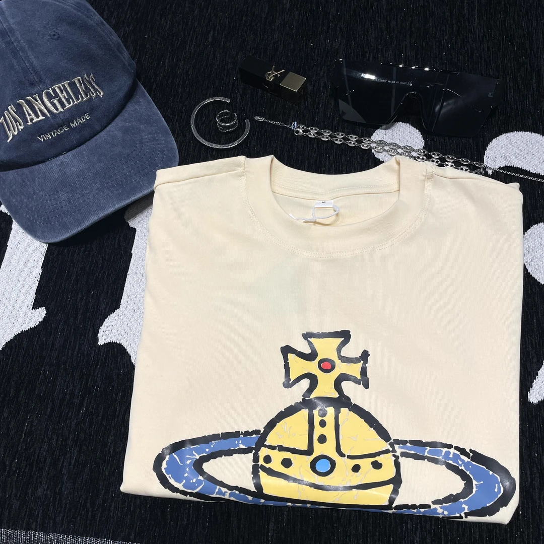 25春季新款潮流休闲T恤【551】薇薇安蓝黄图案短袖