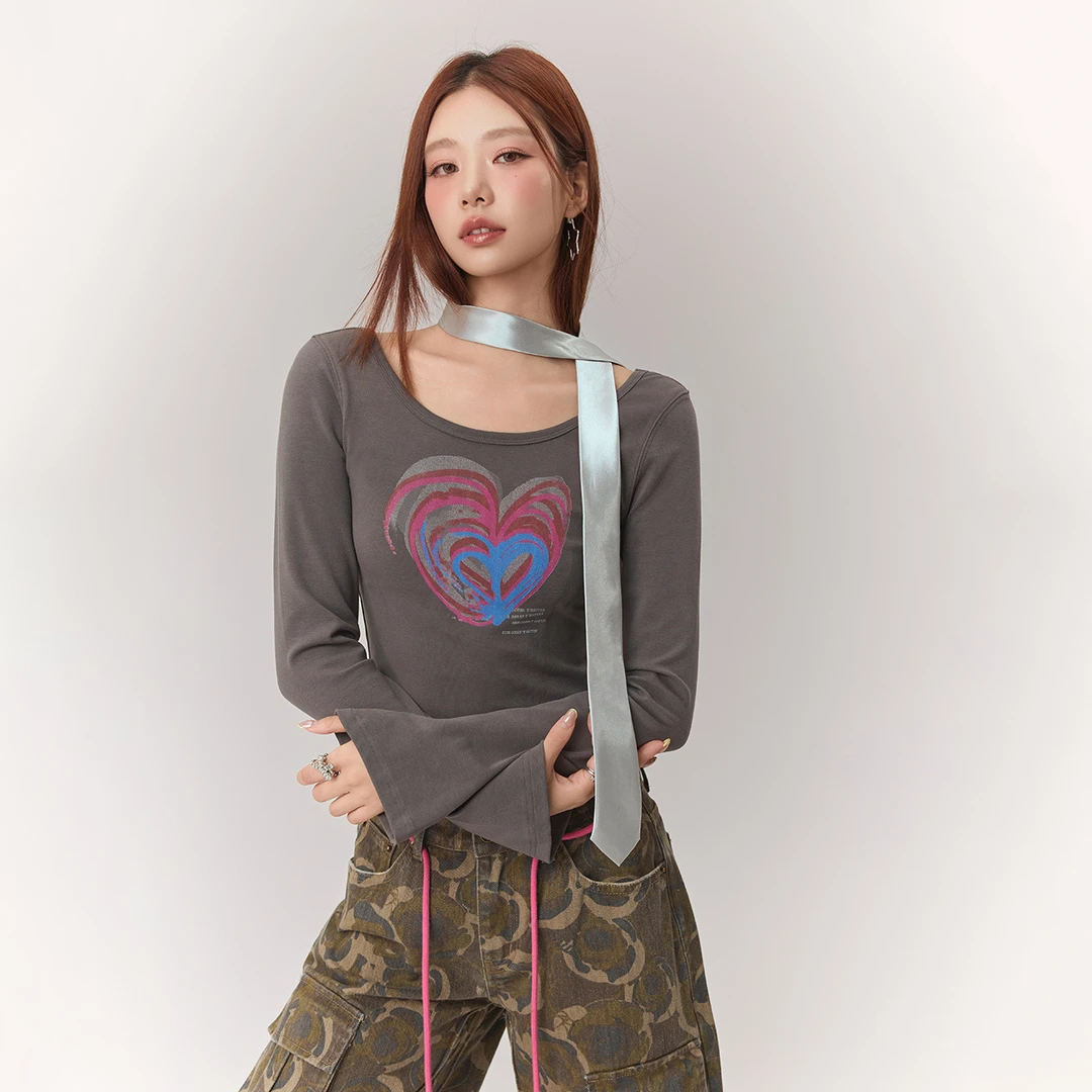 A3005【马琦尧专属】CHUU秋季女装甜辣爱心印花设计显瘦百搭T恤-Y