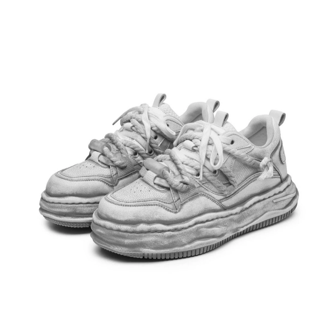 2025双鞋带小众复古风擦色增高板鞋隐形增高7cm日常百搭休闲鞋潮