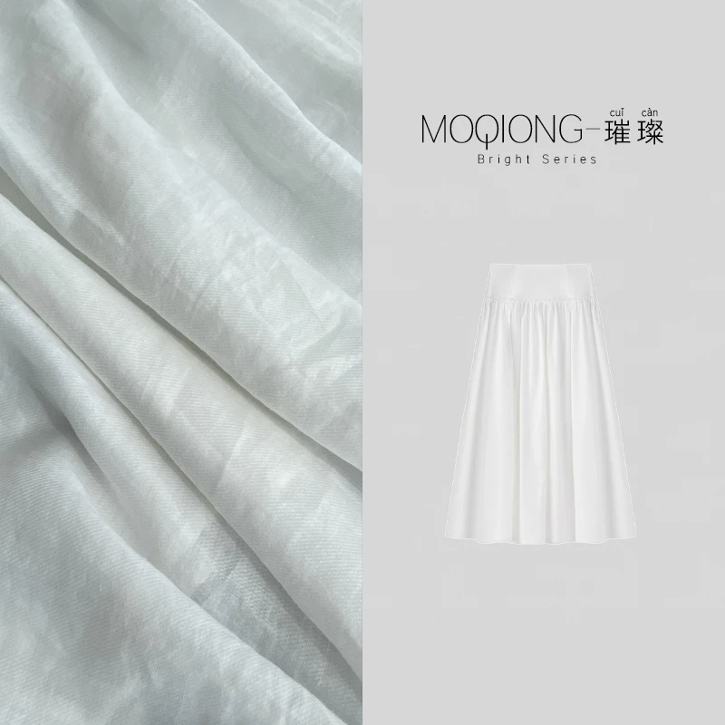 【墨琼】“苎麻白裙”时尚简约休闲苎麻宽腰A字摆半身裙7715