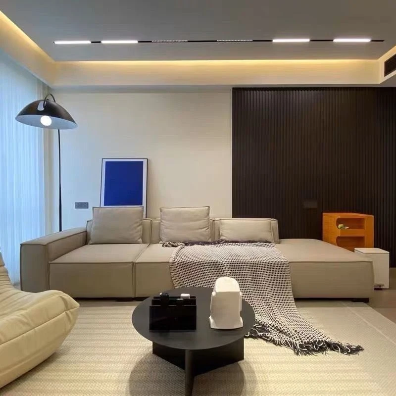 新款意式极简约奶油风客厅大小户型豆腐块直排侧贵妃轻奢皮艺沙发