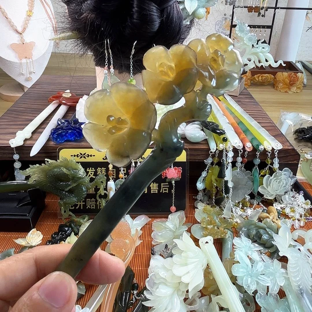 合金蛇纹石玉发饰
