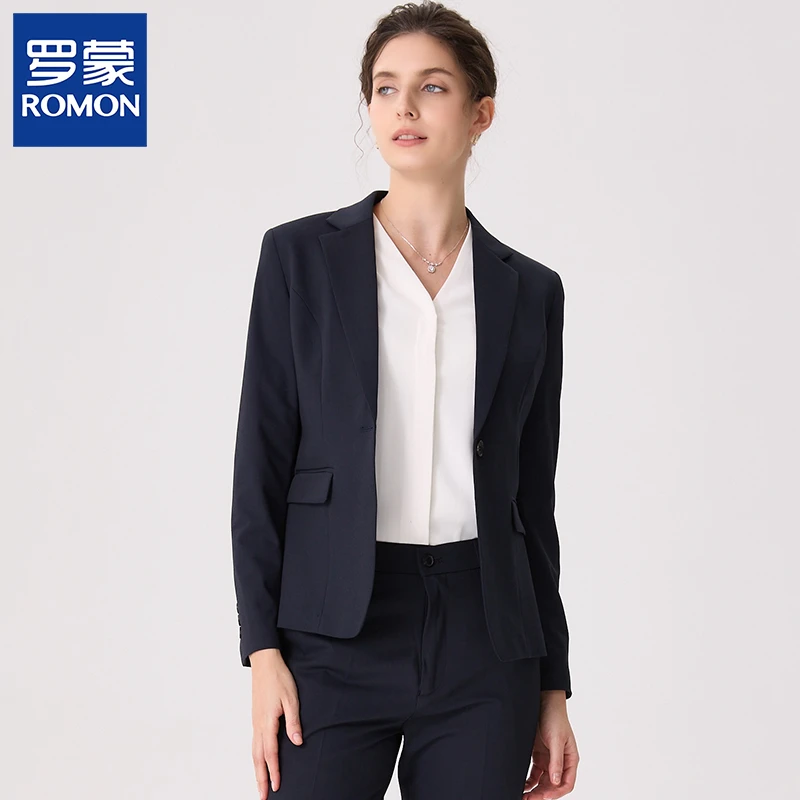 罗蒙春季西装外套上班气质小西服黑色面试白领职业工作服女正装