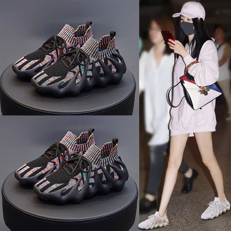 2024情侣款袜子鞋女春季新款韩版学生透气运动鞋女跑步飞织