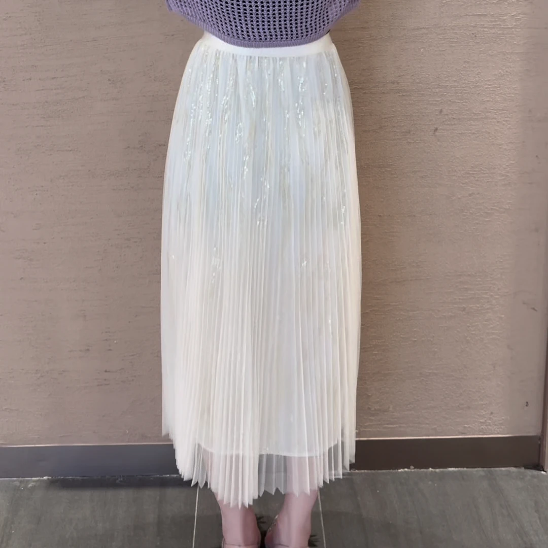 新款网纱亮片半身裙高腰显瘦中长款纱裙温柔风百搭长裙