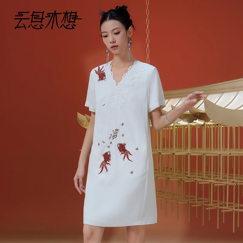 Ysimo-X云思木想 池梦金鳞 珠绣绣花蕾丝花边领含醋酸连衣裙13500