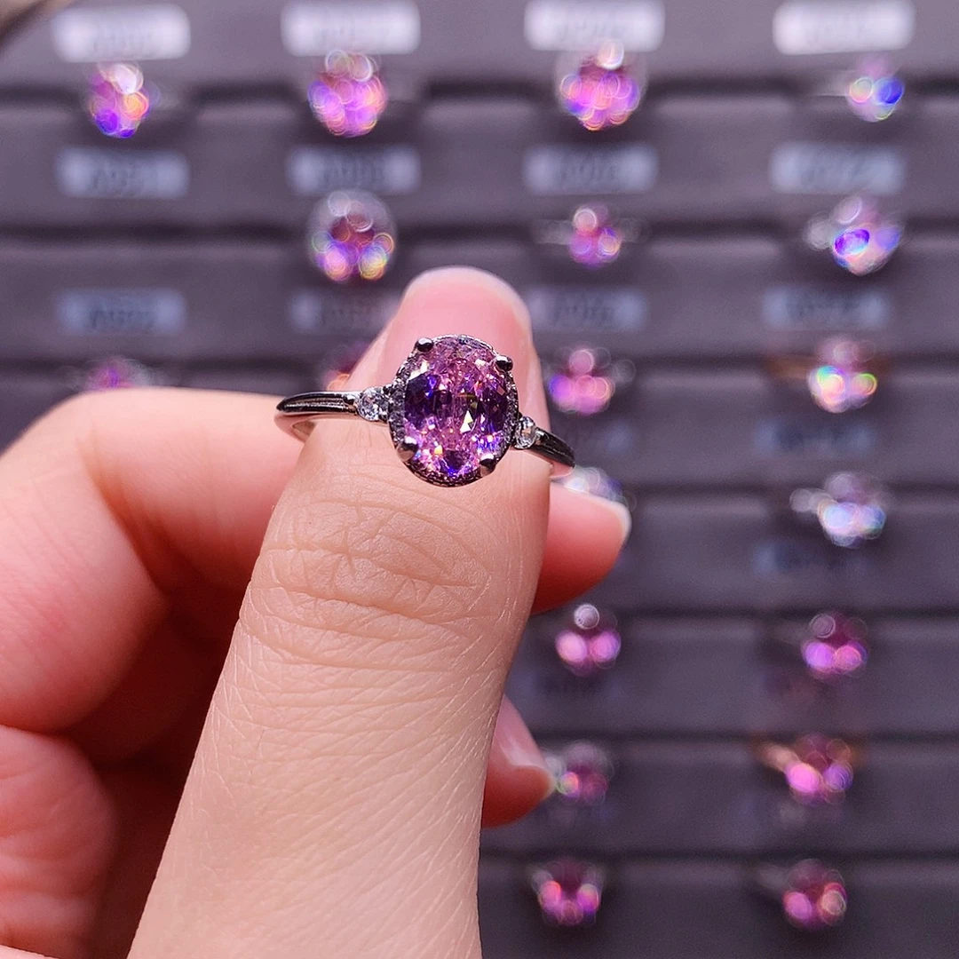 碧玺戒指银S925镶嵌粉色