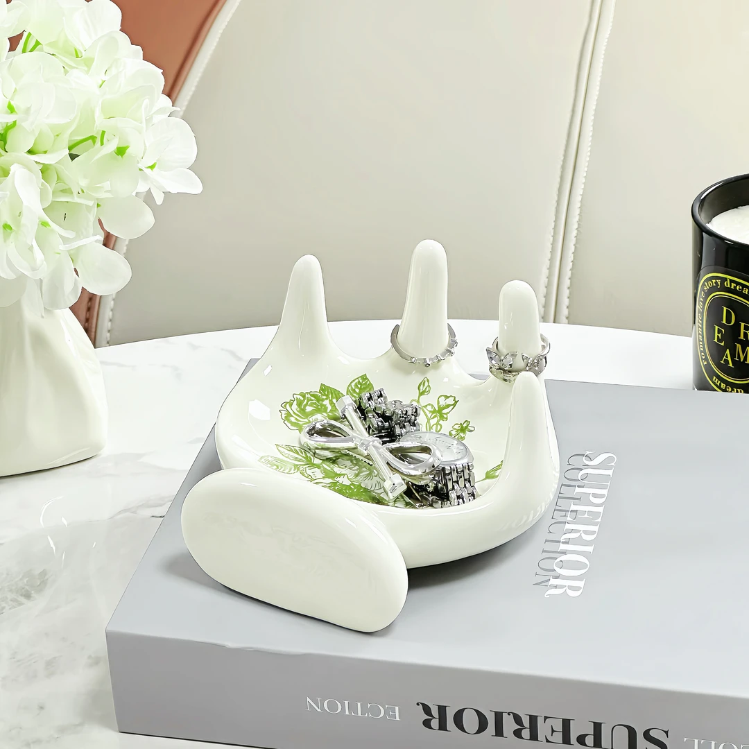 创意可爱手掌收纳家用高颜值桌面摆件化妆品首饰置物架陶瓷收纳架