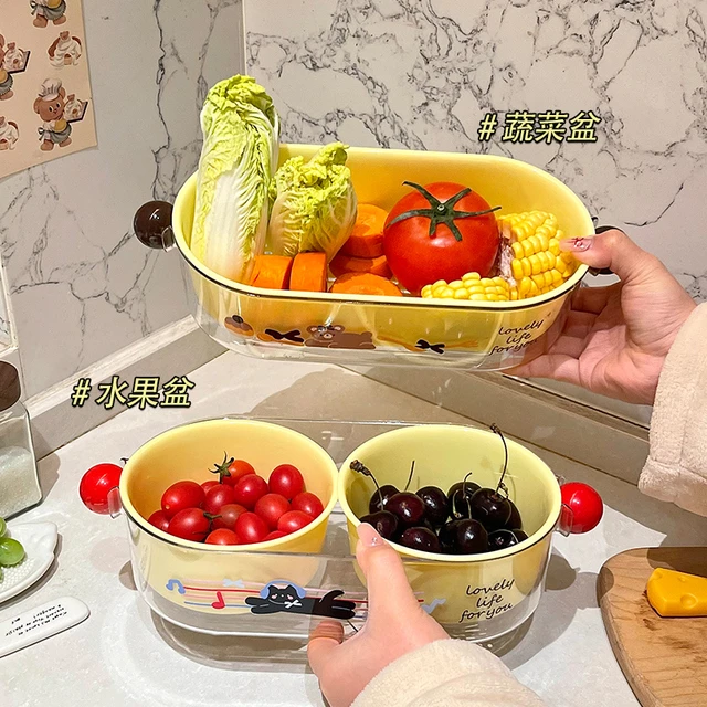 多巴胺双层洗菜盆沥水篮厨房家用客厅洗水果果盘篮子淘菜盆滤水篮