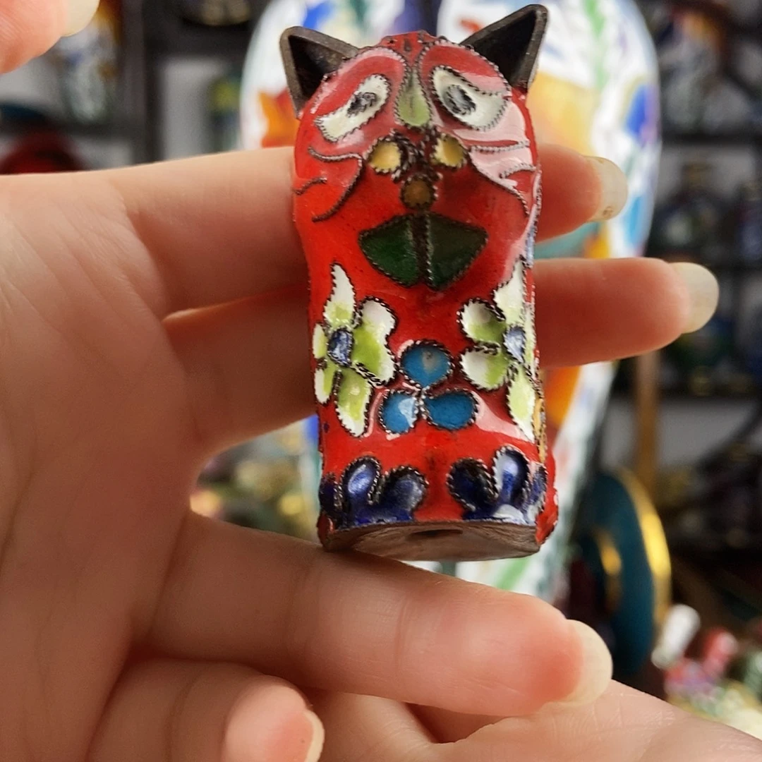 丨***l铜景泰蓝红色小猫