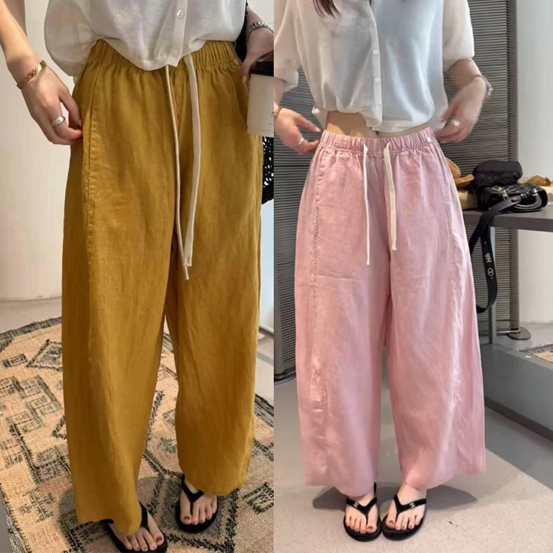 慵懒风韩版棉麻休闲裤气球裤女夏季新款宽松高腰显瘦九分裤阔腿裤