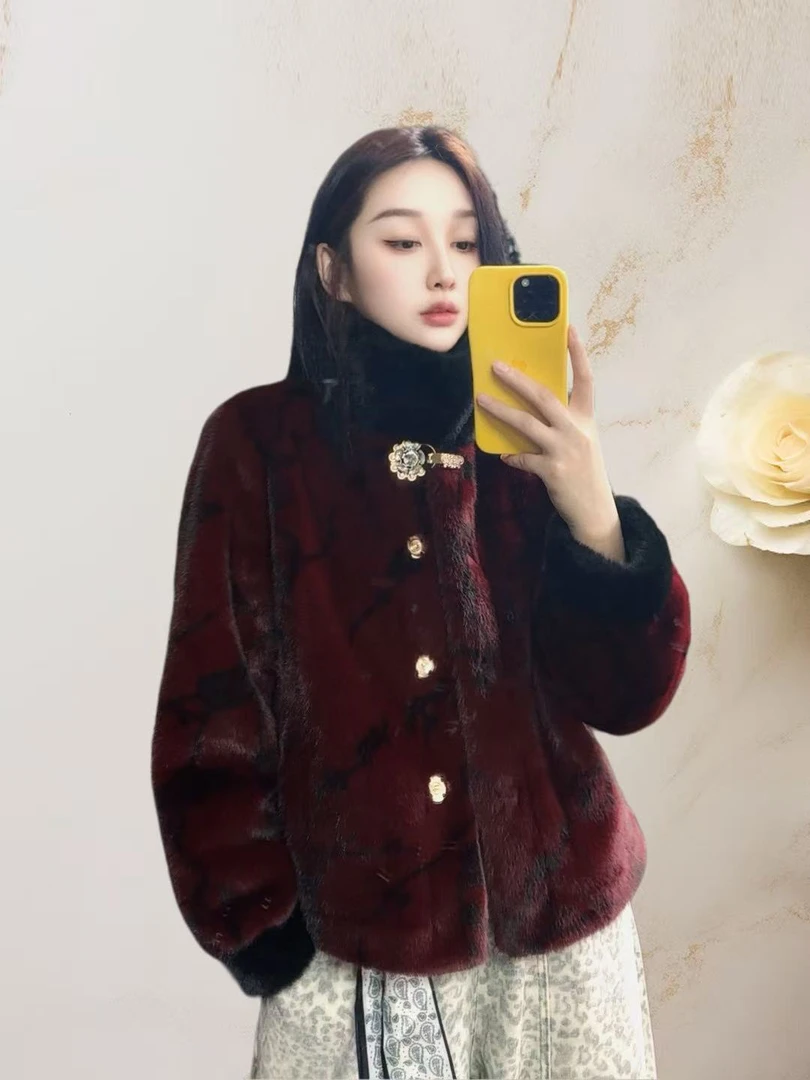 女士立领新款3D立体雪兰貂外套