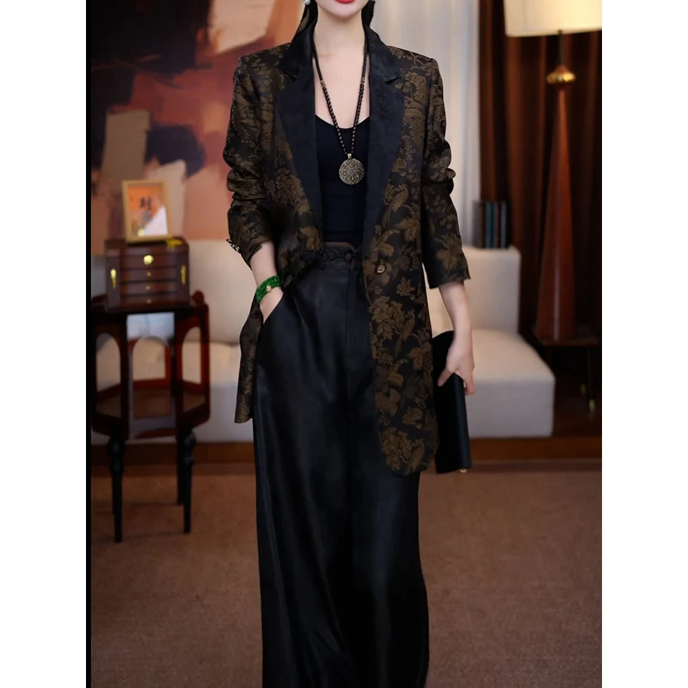 新中式国风复古套装2025秋季新款贵夫人气质减龄西服外套+阔腿裤