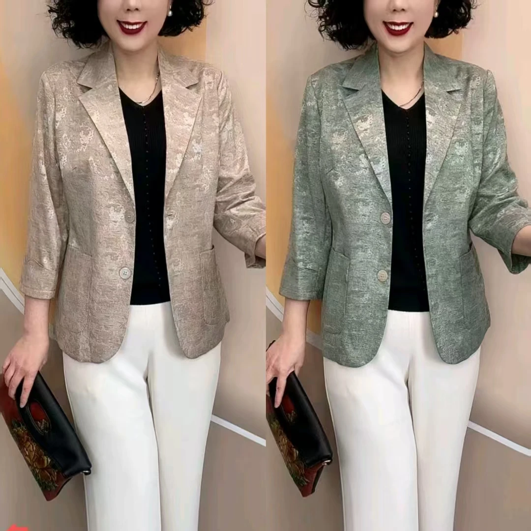 修身显瘦妈妈小西服高端百搭时尚洋气（衣长65）春秋气质休闲夏季