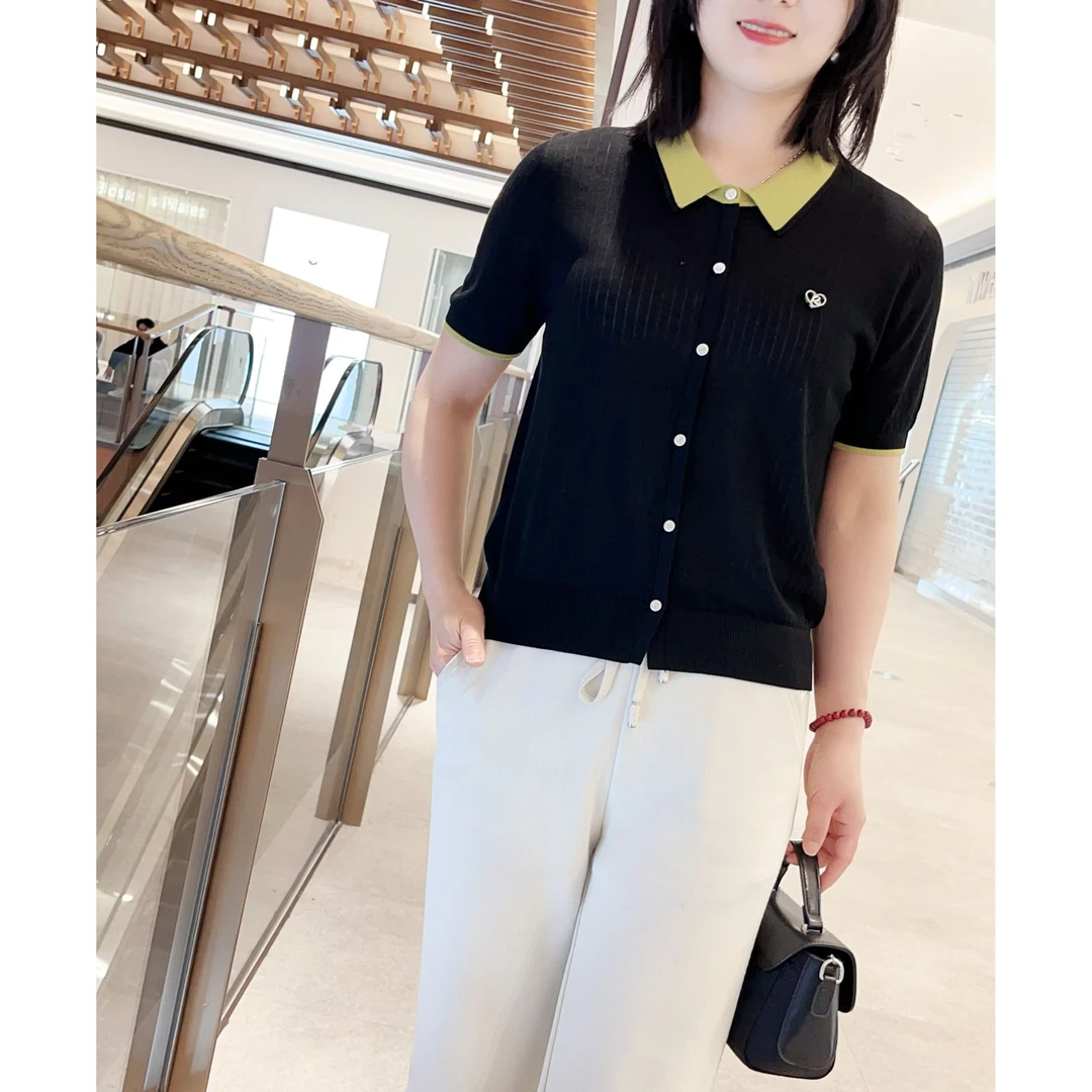 2025年夏装新款100%莱赛尔纤维（天丝）宽松休闲气质女士短袖针织衫