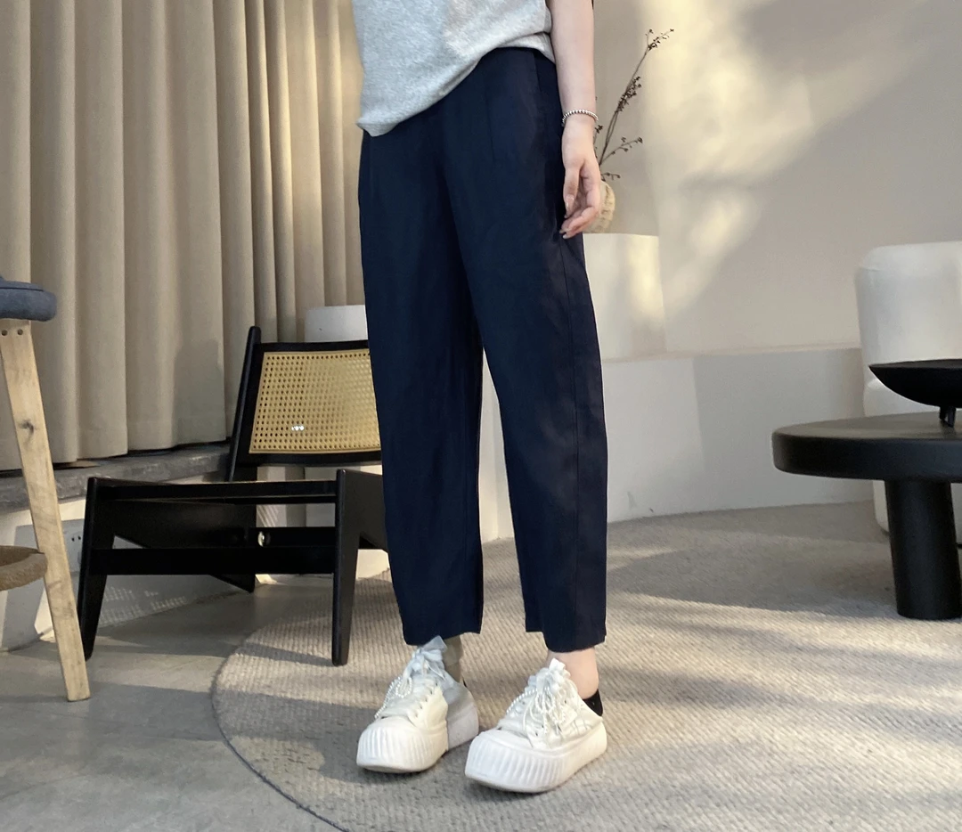 【墨涵精选】亚麻天丝拼接韩版百搭时尚减龄气质休闲裤33103