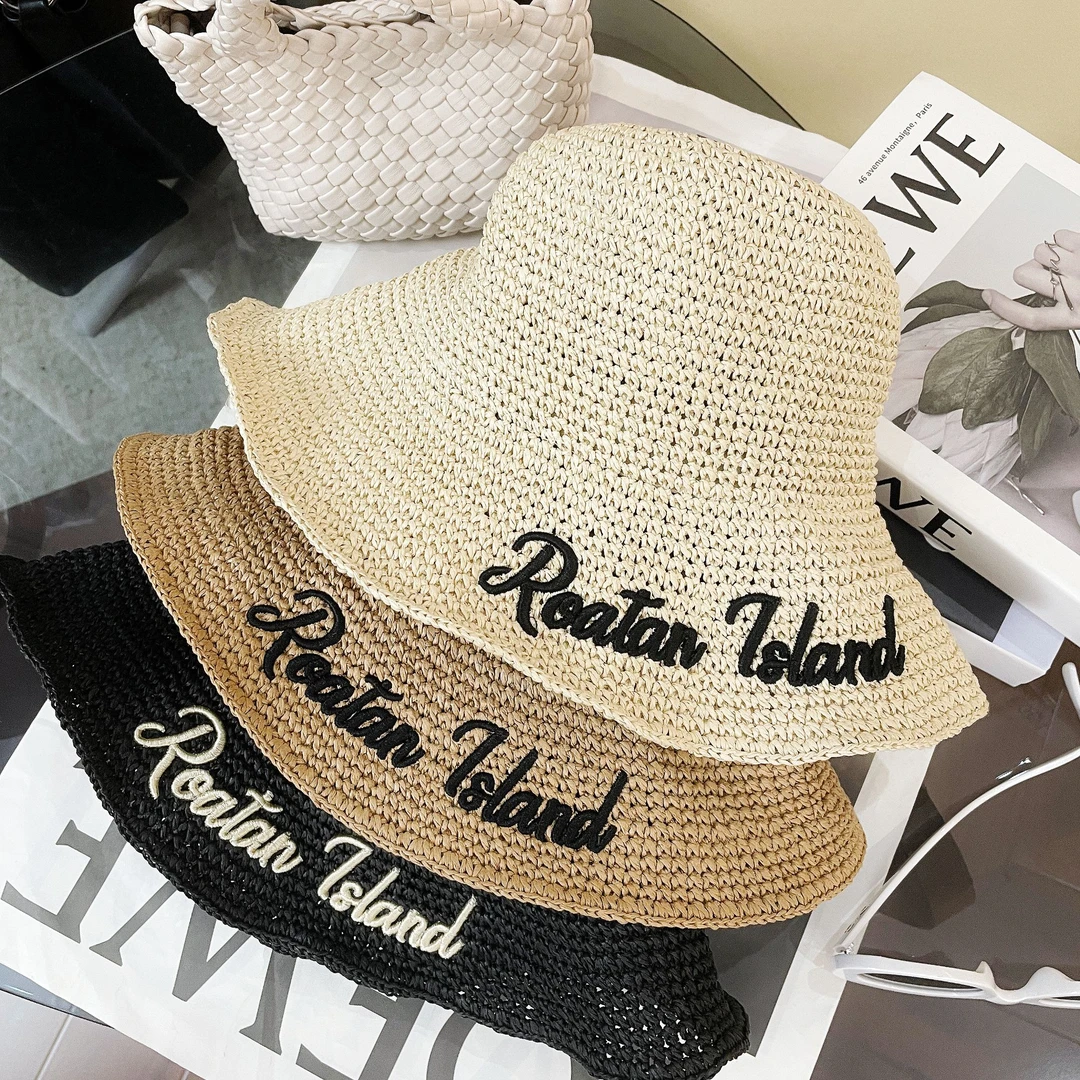 【一比Eby】度假遮阳帽沙滩字母刺绣大檐帽草帽251076#