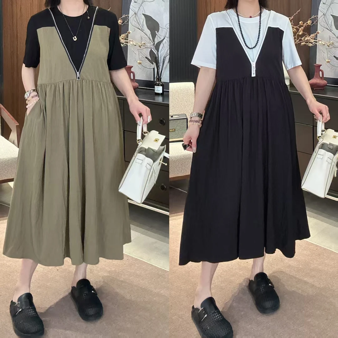 Dayuan 夏季新款拼接撞色拉链深V显瘦中长款连衣裙504028