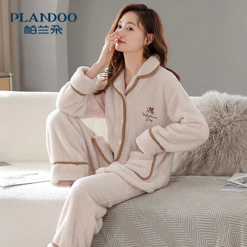 睡衣女珊瑚绒秋冬款2025新款加绒加厚保暖冬季法兰绒可外穿家居服