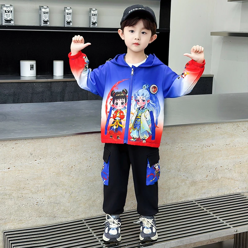 哪吒儿童服装男童秋季连帽外套2025新款男孩春秋带闪亮灯敖丙衣服