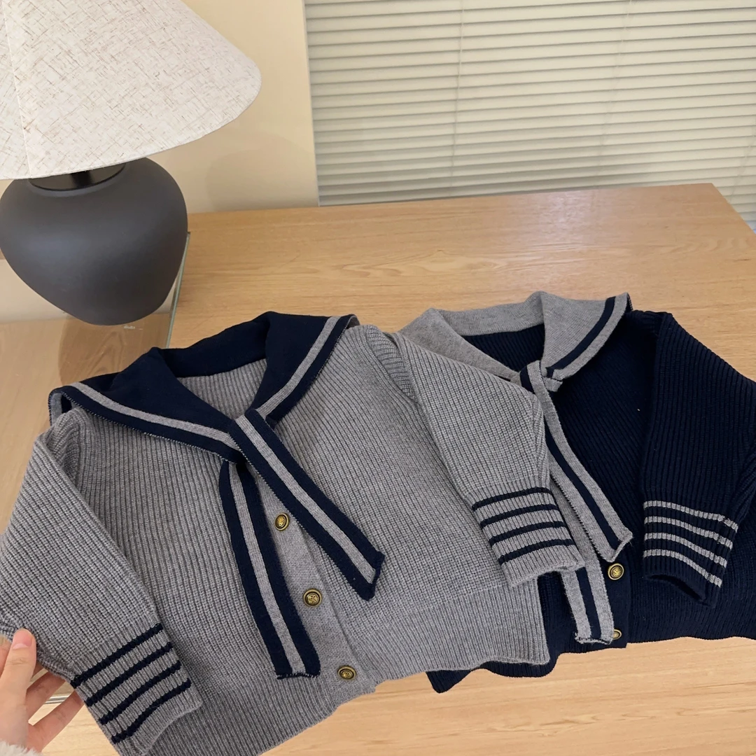【两个小盆友】2025儿童秋季韩版海军领休闲针织衫学院风毛衣3691