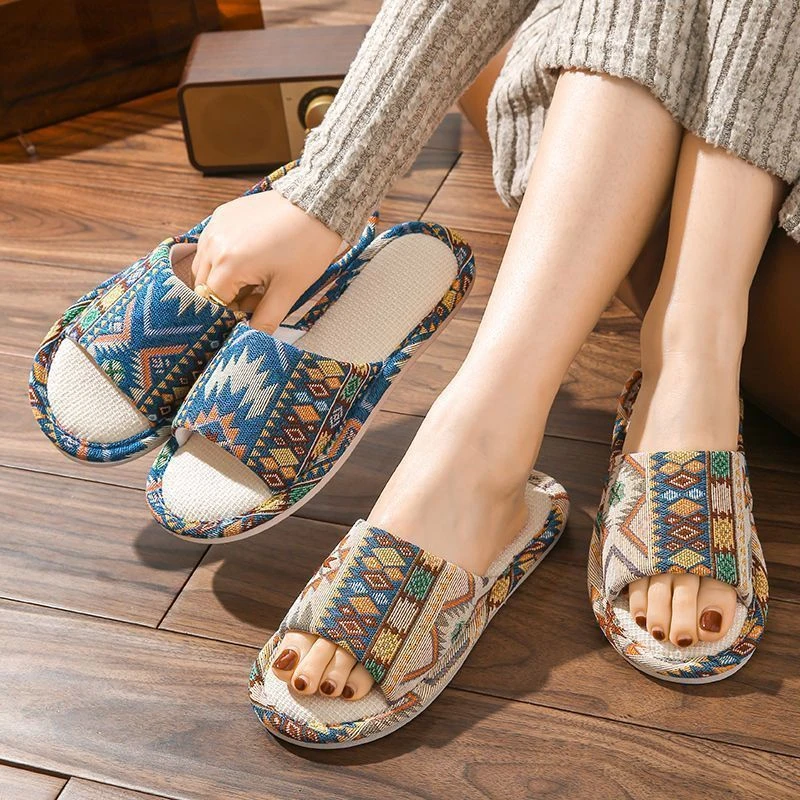 波西米亚亚麻拖鞋男女款春秋季居家家居情侣款室内防滑软底四季拖