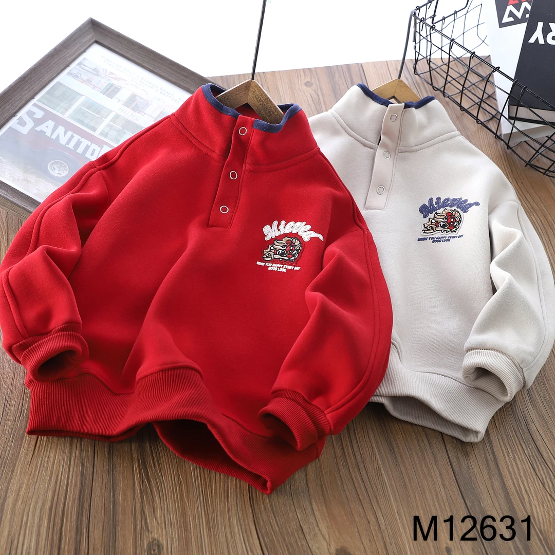【MIEVE DUCK】冬款儿童加绒卫衣立领红色年服时尚休闲卫衣12631